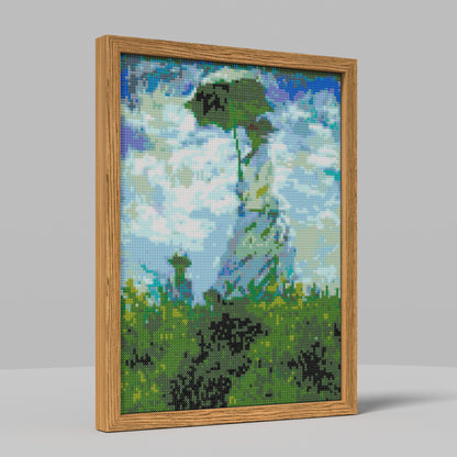 Woman with a Parasol - Claude Monet, Impressionist Landscape Theme Diamond Painting, 96*128 Dots, 26 Faces ABS Diamond, Elegant Solid Wood Frame