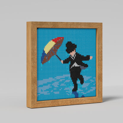 DIY 64x64 Pixels "Chaplin Dancing in the Rain with a Rainbow Umbrella" Diamond Painting Kit - Express an Optimistic and Cheerful Spirit