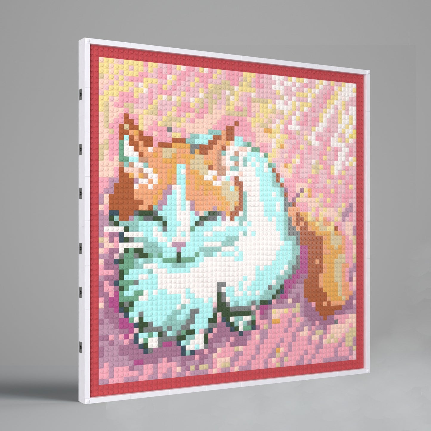 Japanese Anime Style Cat Compatible LEGO Artwork (64*64 dots, Assembled Frame)