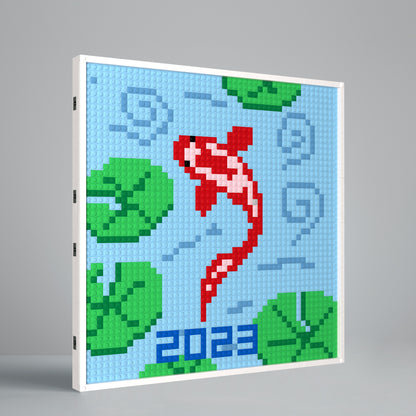 Red Koi Playing with Lotus, Lucky Pixel Art, Large Lego Compatible Building Blocks DIY Jigsaw Puzzle