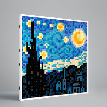 Van Gogh's The Starry Night, Post-Impressionist Masterpiece Pixel Reproduction, Large Lego Compatible Building Blocks DIY Jigsaw Puzzle