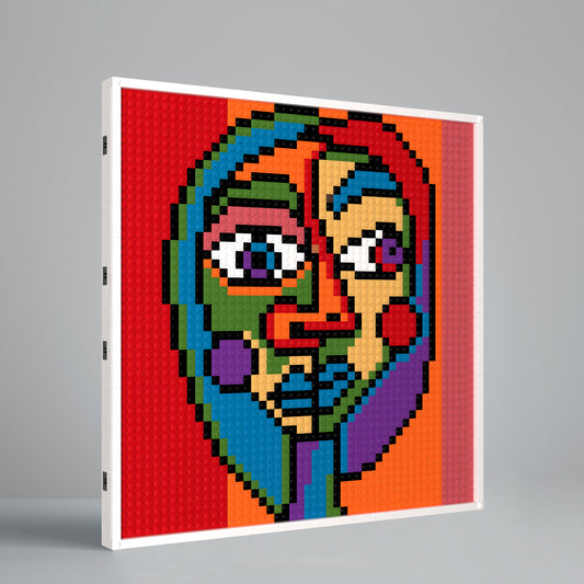 Picasso's Childlike Style Facial Sketch, Modern Art Decorative Pixel Painting, Large Lego Compatible Building Blocks DIY Jigsaw Puzzle