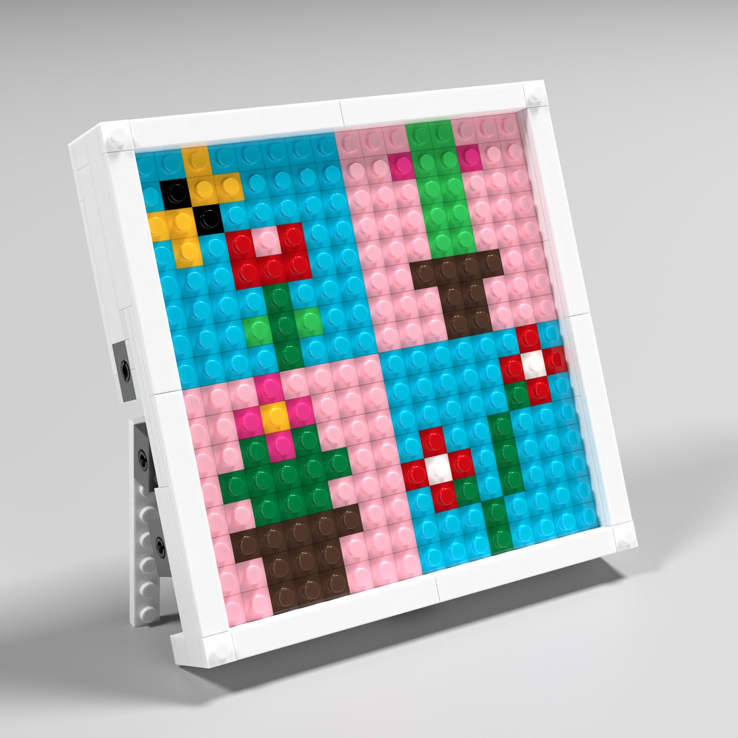 Pixel Art of 4 Pots of Flowers Compatible Lego Set - A Botanical Decoration to Refresh Your Space