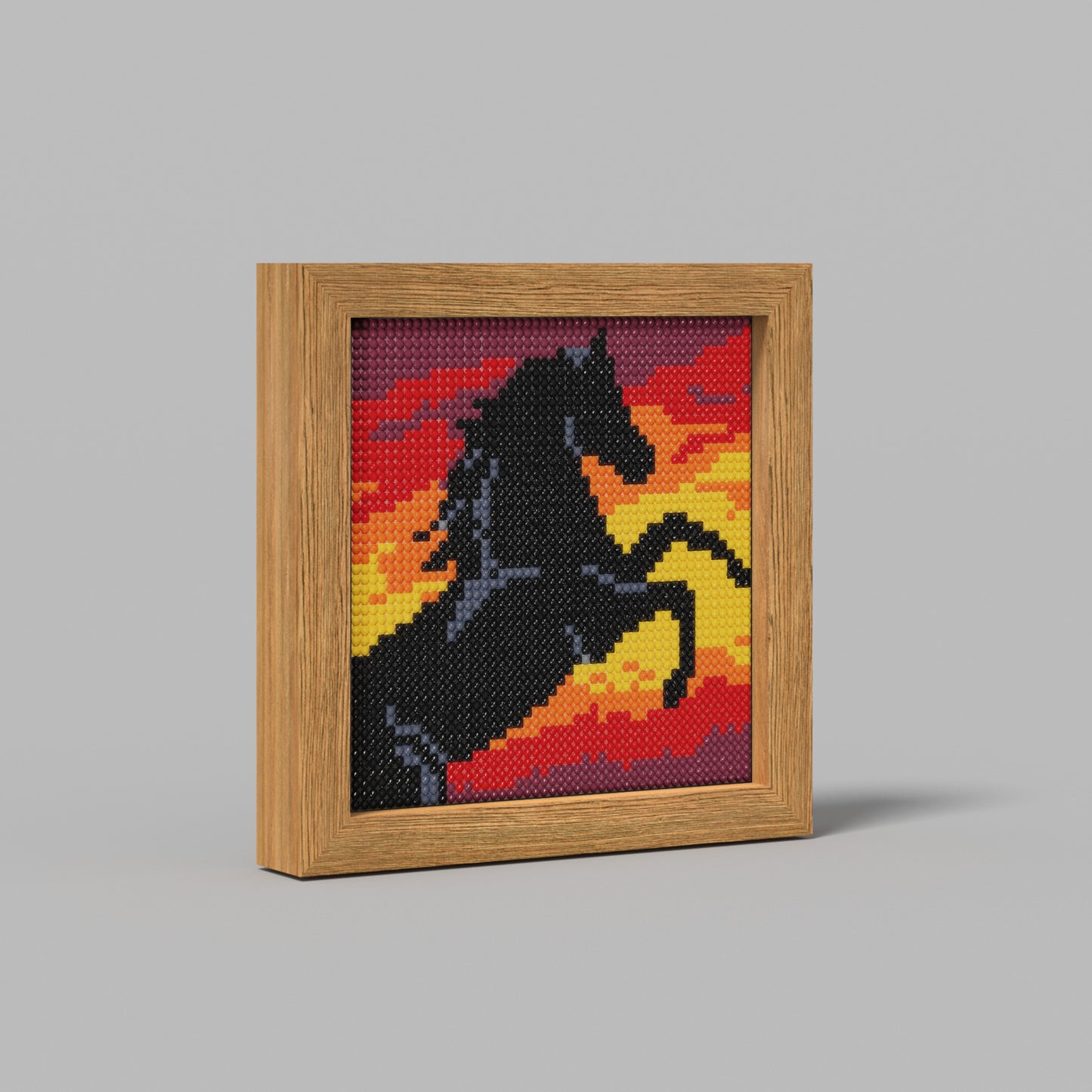 48*48 Dot Handmade Diamond Painting ABS Material 26 Cutting Surface A Black Horse in The Flames Customized Gift Modern Decoration