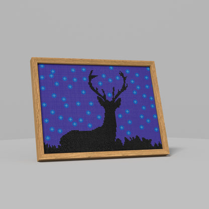 Night, a Deer Looking up at the Purple Sky Full of Stars, Simple Animal Theme Diamond Painting, 128*96 Dots, 26 Faces ABS Diamond, Elegant Solid Wood Frame