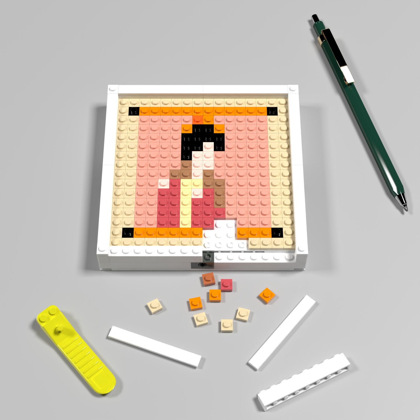 Pixel Art of Lady with Flowers Compatible Lego Set - A Minimalist Recreation of Chinese Painting