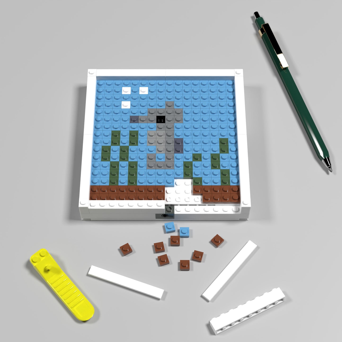 Pixel Art of Underwater World Compatible Lego Set - An Abstract Decoration with Seahorse