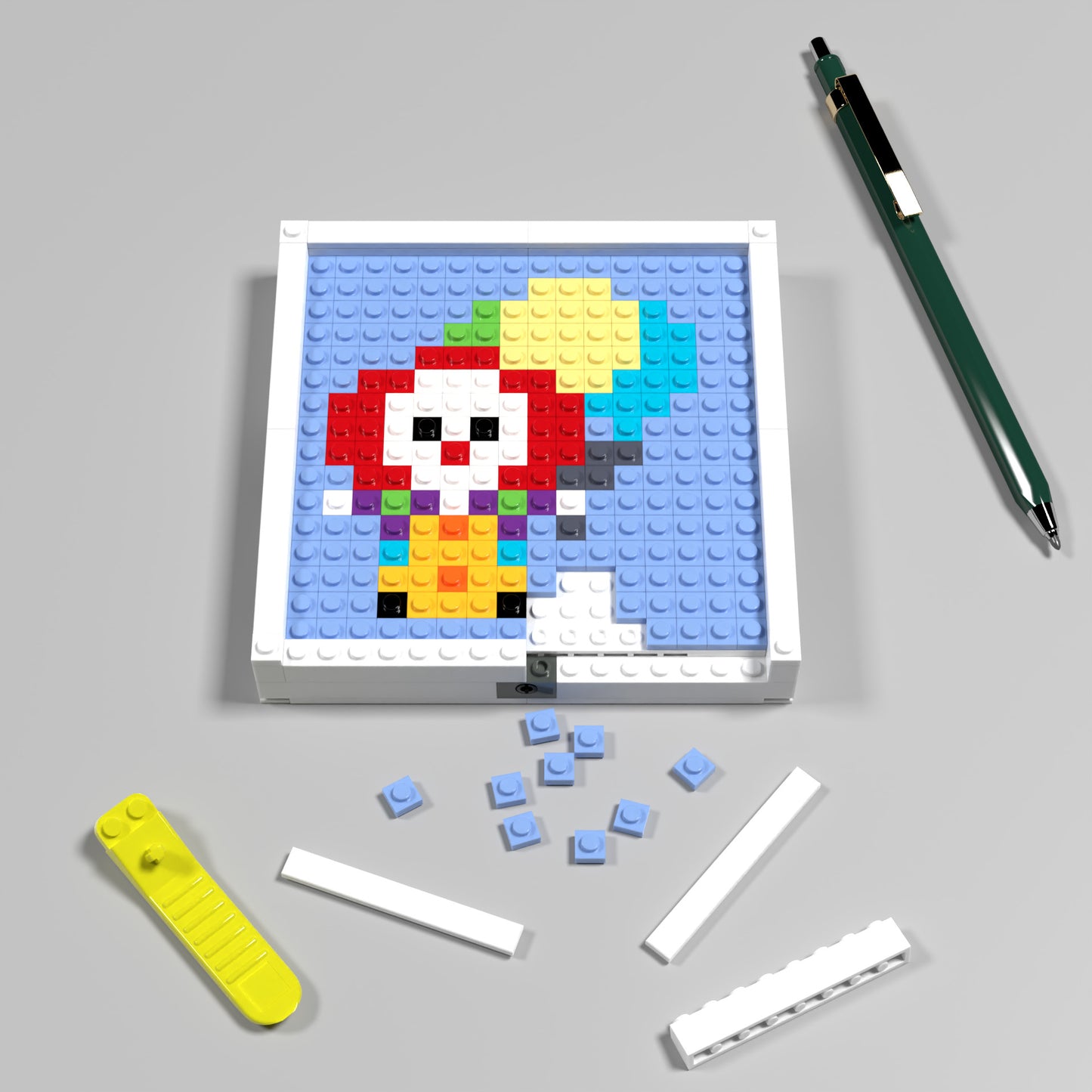 Pixel Art of Clown with Balloon Compatible Lego Set - A Whimsical Decoration to Lighten Up Your Space