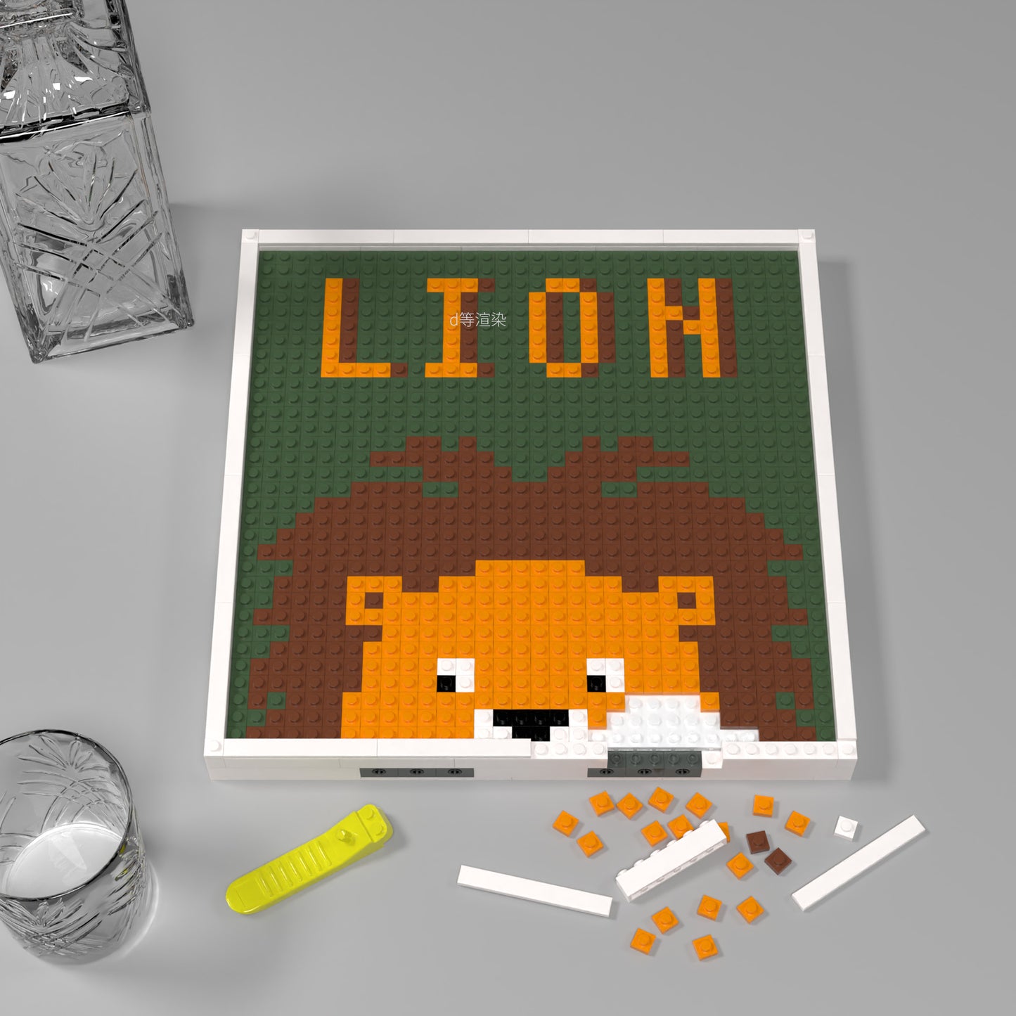 Cartoon Lion Building Brick Pixel Art With LION Logo - 32*32 Modular Compatible with Lego