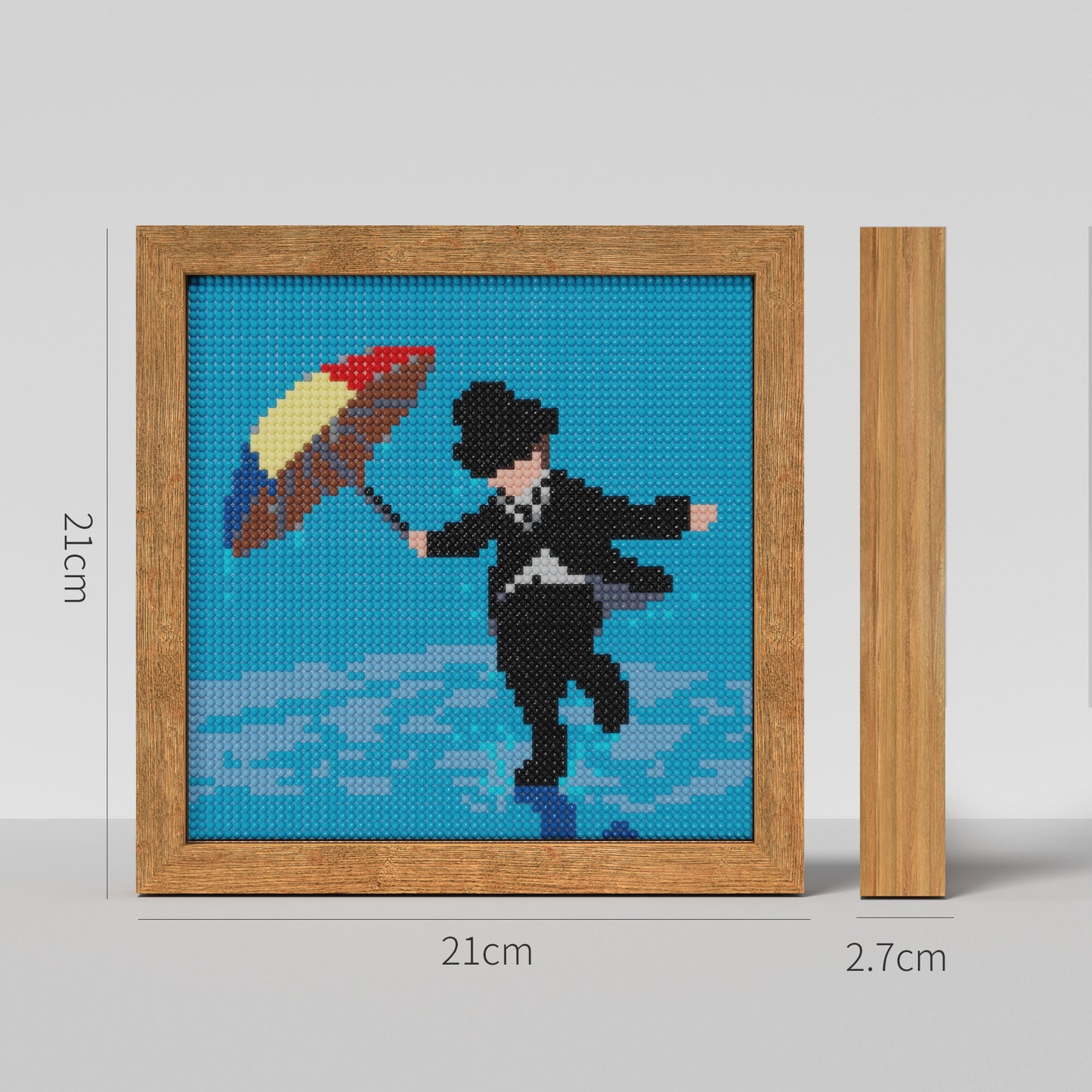 DIY 64x64 Pixels "Chaplin Dancing in the Rain with a Rainbow Umbrella" Diamond Painting Kit - Express an Optimistic and Cheerful Spirit