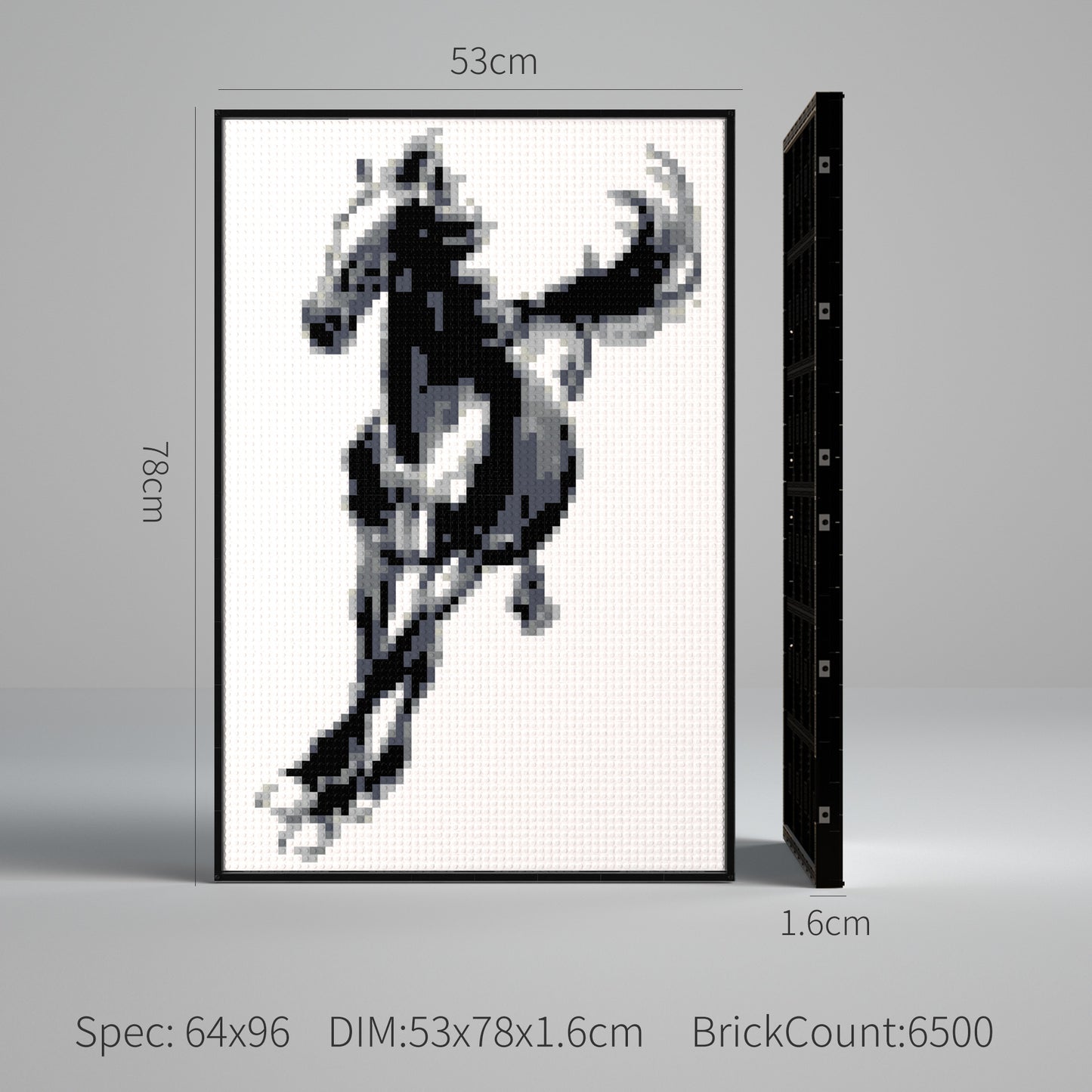 Xu Beihong's Galloping Horse, Chinese Modern Painting Masterpiece Building Block Pixel Painting, 64*96 Dots, 100% Compatible with Lego, Framed