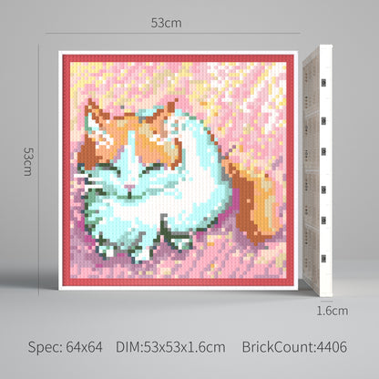 Japanese Anime Style Cat Compatible LEGO Artwork (64*64 dots, Assembled Frame)