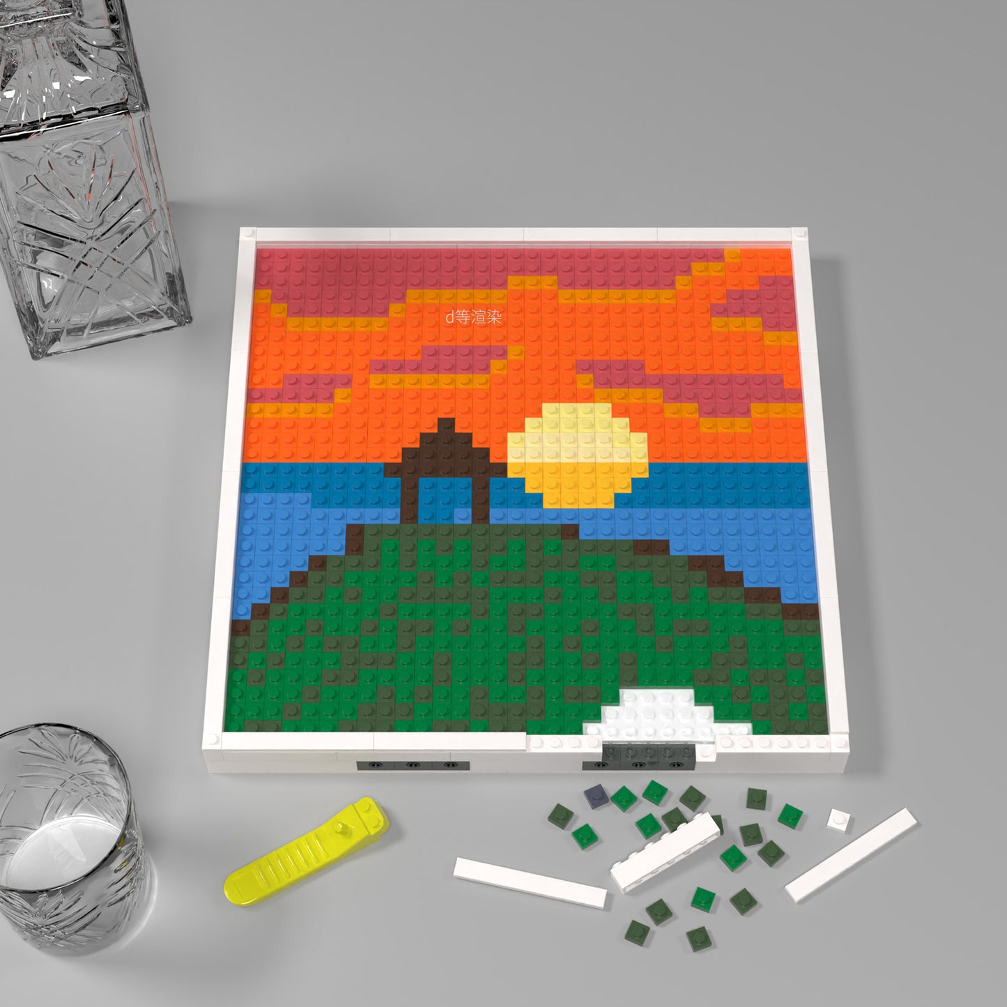 32*32 Compatible Lego Pieces Sunset Beach Scenery Pixel Art