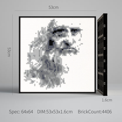 The Da Vinci Self-Portrait Compatible LEGO Artwork (64*64 dots, with frame)