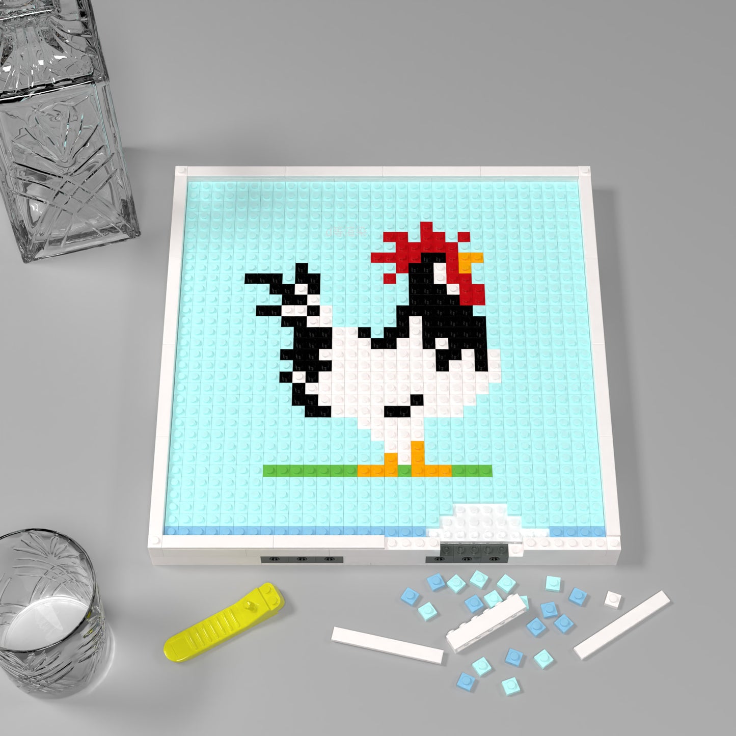 Crowing Rooster - A Pixel Art Made of 32*32 Compatible Lego Bricks