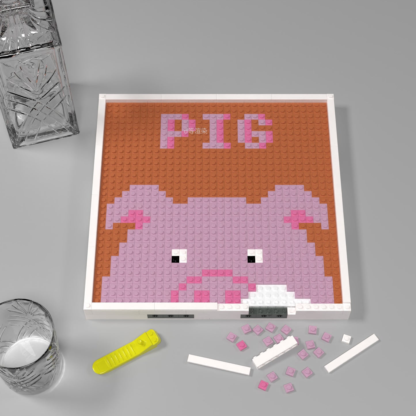 Cartoon Pig Building Brick Pixel Art With PIG Logo - 32*32 Modular Compatible with Lego