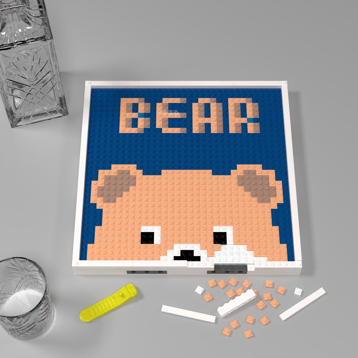 Cartoon Bear Building Brick Pixel Art With BEAR Logo - 32*32 Modular Compatible with Lego