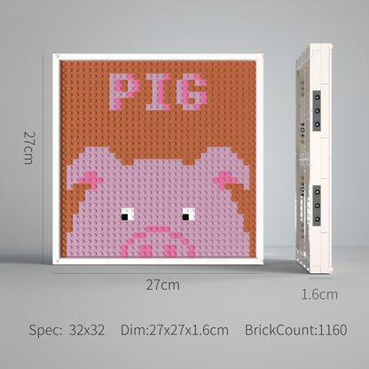 Cartoon Pig Building Brick Pixel Art With PIG Logo - 32*32 Modular Compatible with Lego