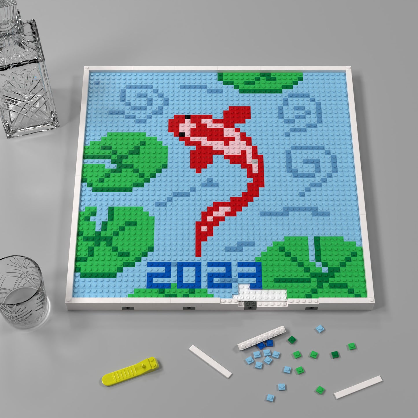 Red Koi Playing with Lotus, Lucky Pixel Art, Large Lego Compatible Building Blocks DIY Jigsaw Puzzle