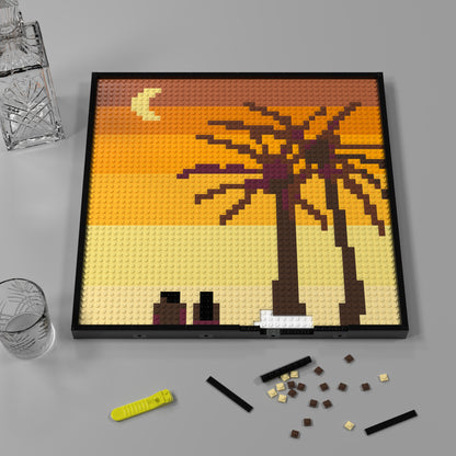 Lovers Under the Moon, Night Park Bench Pixel Art, Large Lego Compatible Building Blocks DIY Jigsaw Puzzle