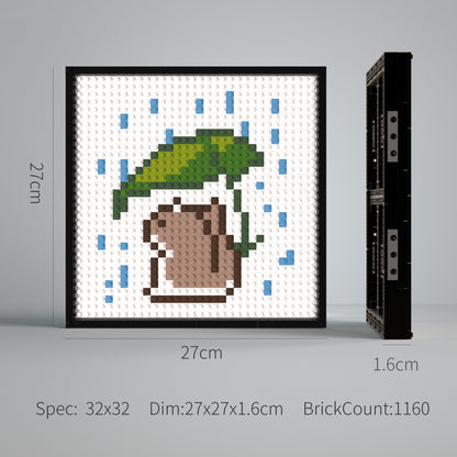 Dragon Cat Under Lotus Leaf Building Brick Pixel Art - 32*32 Modular Compatible with Lego