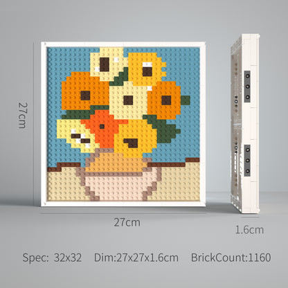 Van Gogh Sunflowers Building Brick Pixel Art - 32*32 Modular Compatible with Lego