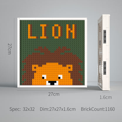 Cartoon Lion Building Brick Pixel Art With LION Logo - 32*32 Modular Compatible with Lego