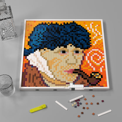 Van Gogh Smoking a Pipe Self Portrait, Post-Impressionist Pixel Art, Large Lego Compatible Building Blocks DIY Jigsaw Puzzle