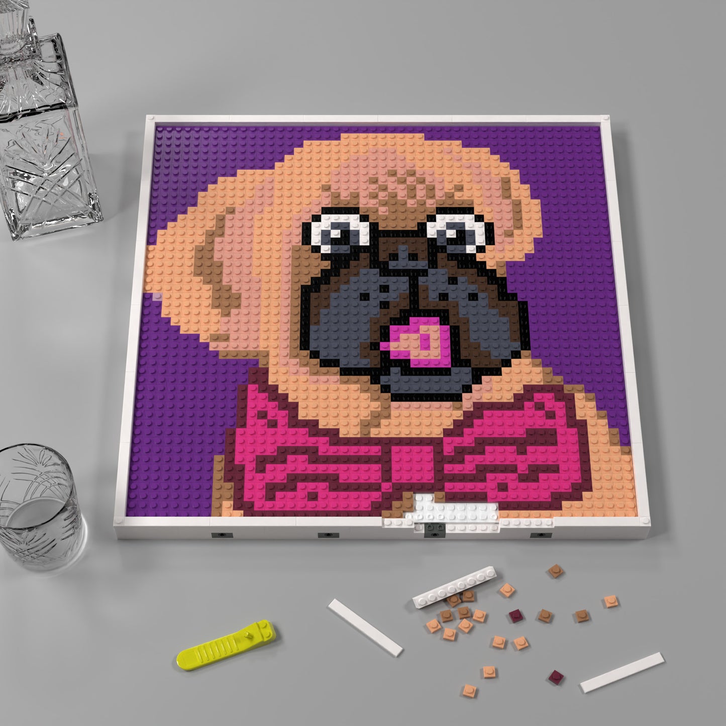 Dog Wearing a Bow Tie, Cartoon Cute Pixel Art, Lego Compatible Building Blocks DIY Jigsaw Puzzle