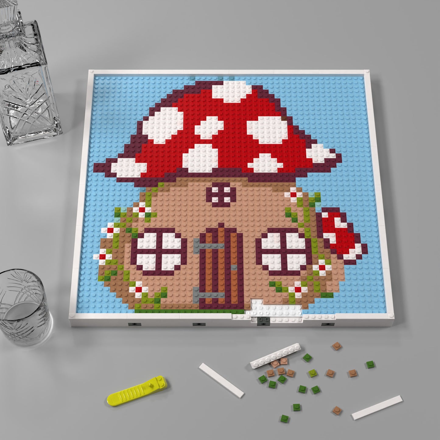 Little Red Mushroom House, Fairy Tale Forest Cartoon Pixel Art, Large Lego Compatible Building Blocks DIY Jigsaw Puzzle