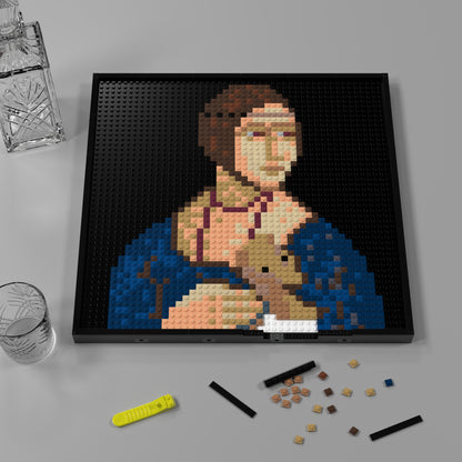 Girl Holding an Ermine, Da Vinci Masterpiece Pixel Reproduction, Large Lego Compatible Building Blocks DIY Jigsaw Puzzle