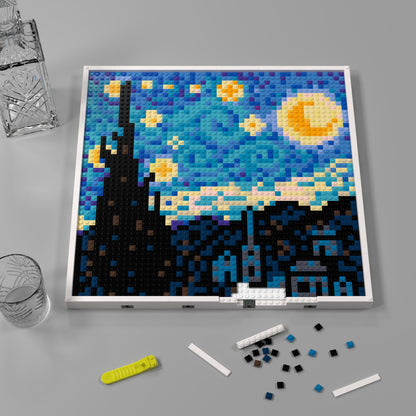 Van Gogh's The Starry Night, Post-Impressionist Masterpiece Pixel Reproduction, Large Lego Compatible Building Blocks DIY Jigsaw Puzzle