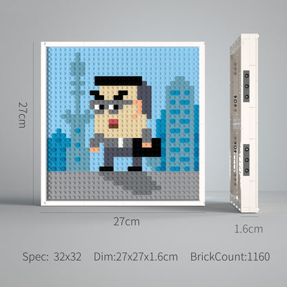 A Pixel Art of A Business Man Walking in The City Made of 32*32 Compatible Lego Bricks