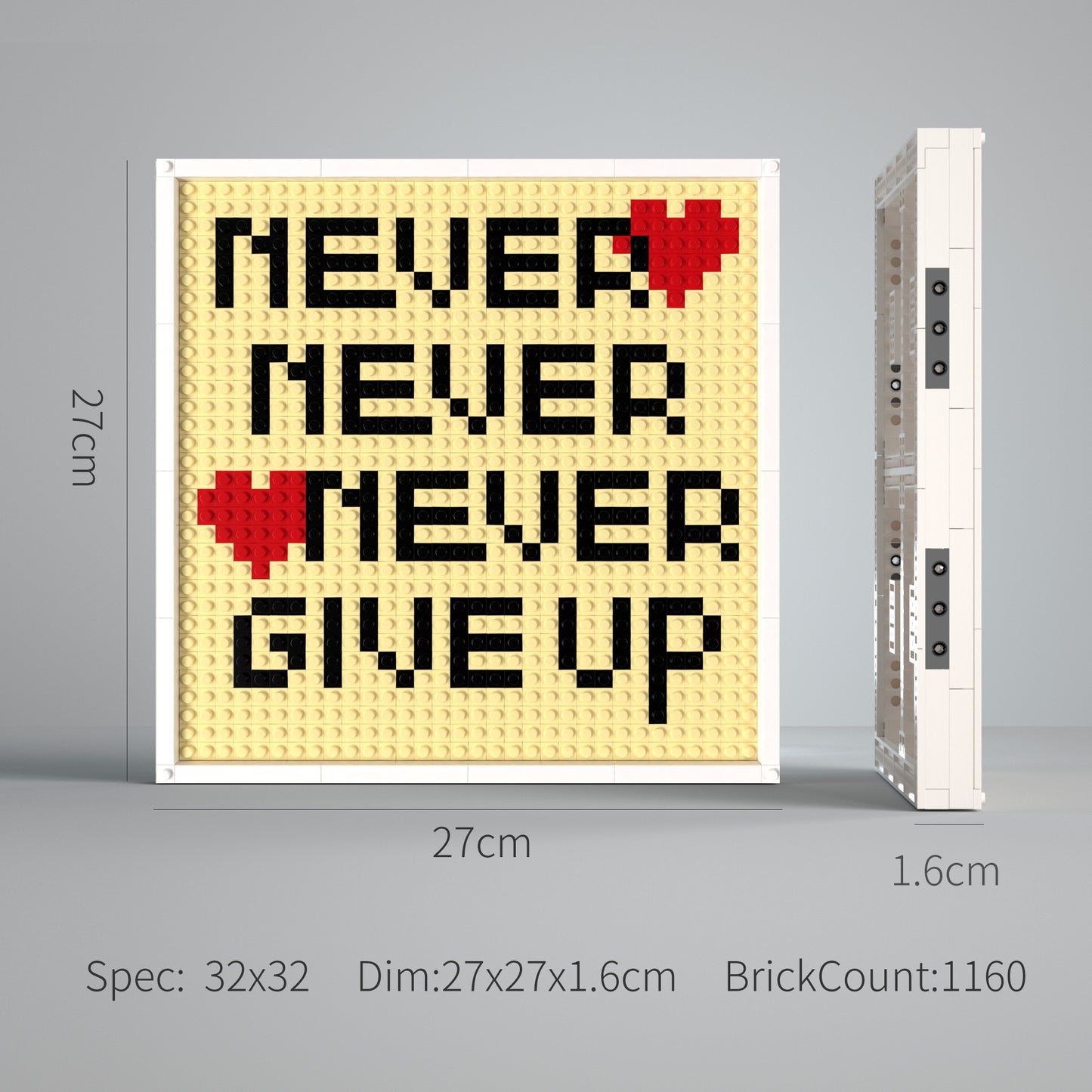 32*32 Compatible Lego Pieces "NEVER GIVE UP" Motto Pixel Art