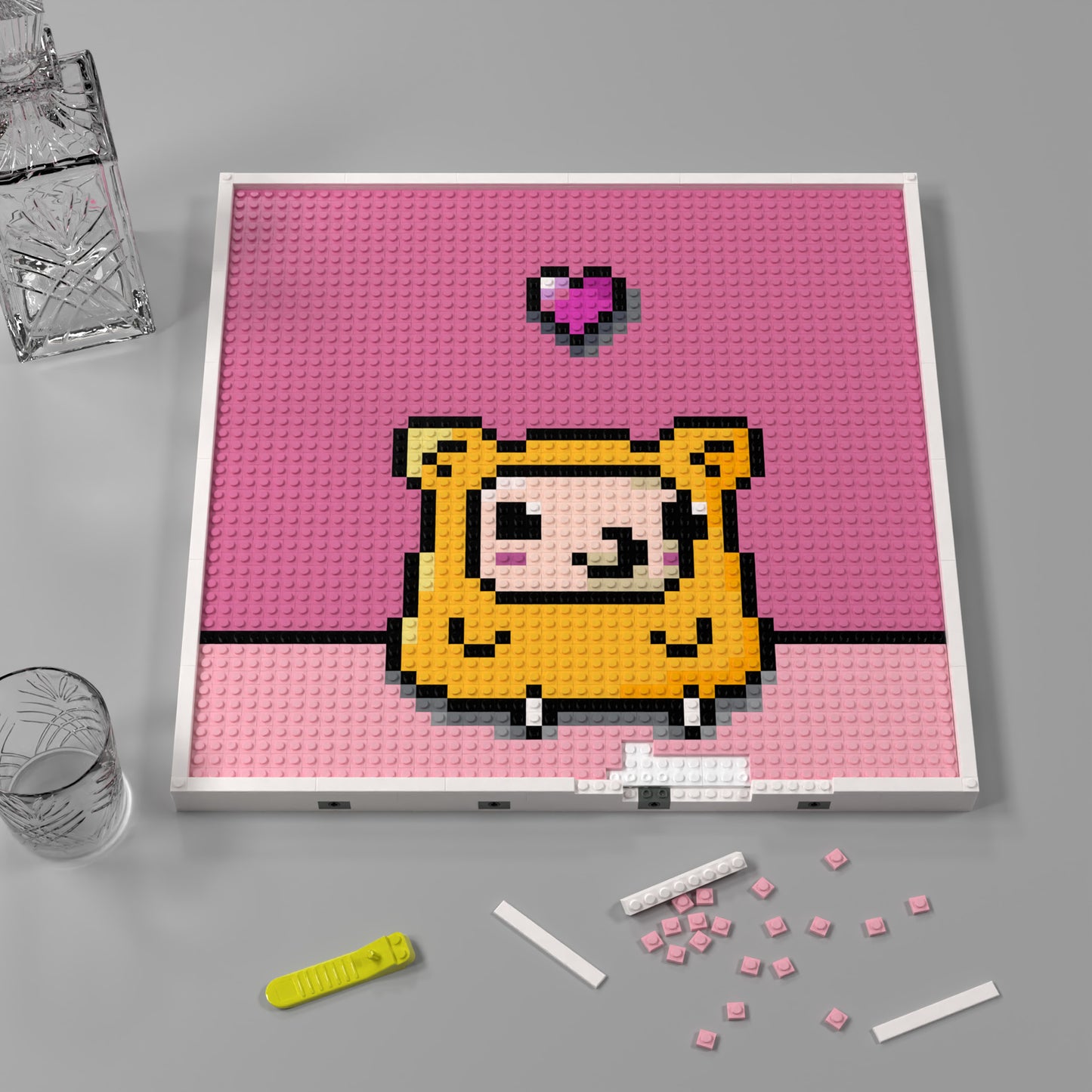 Cartoon Little Sheep, Fresh and Simple Love Heart Pixel Art, Large Lego Compatible Building Blocks DIY Jigsaw Puzzle