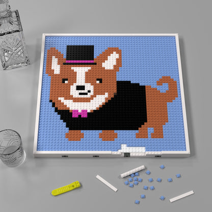 Gentleman Corgi, British Aristocratic Costume Pixel Art, Lego Compatible Building Blocks DIY Jigsaw Puzzle