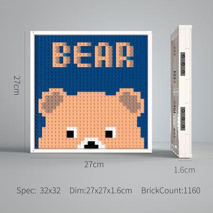 Cartoon Bear Building Brick Pixel Art With BEAR Logo - 32*32 Modular Compatible with Lego