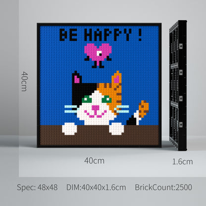 Happy Smiling Cat, Positive Cute Pixel Art, Large Lego Compatible Building Blocks DIY Jigsaw Puzzle