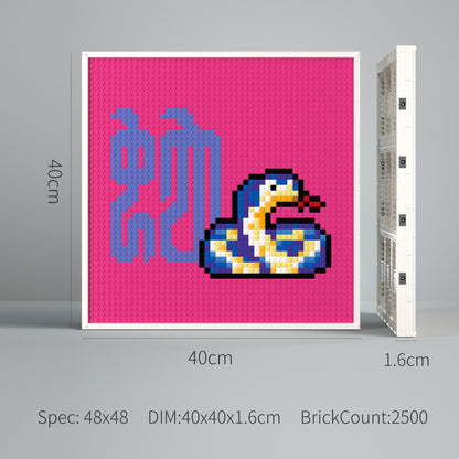 48*48 Dot Handmade Building Brick Pixel Art Chinese Zodiac Snake Customized Chinese Traditional Culture Artwork Best Gift for Friends of Snake
