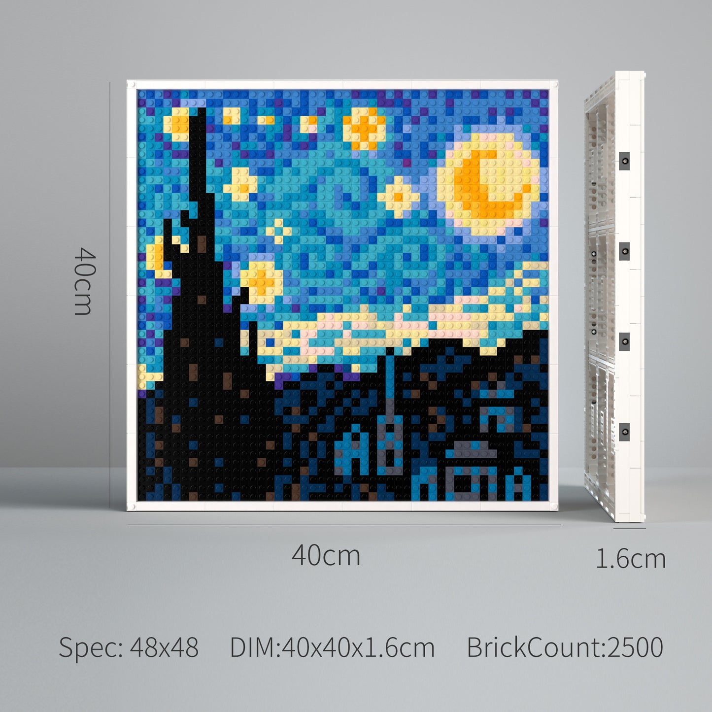 Van Gogh's The Starry Night, Post-Impressionist Masterpiece Pixel Reproduction, Large Lego Compatible Building Blocks DIY Jigsaw Puzzle