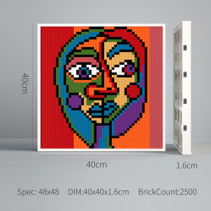 Picasso's Childlike Style Facial Sketch, Modern Art Decorative Pixel Painting, Large Lego Compatible Building Blocks DIY Jigsaw Puzzle
