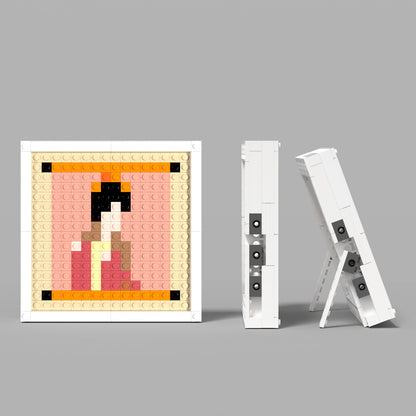 Pixel Art of Lady with Flowers Compatible Lego Set - A Minimalist Recreation of Chinese Painting