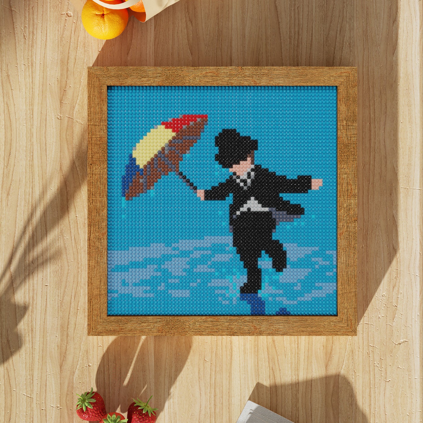 DIY 64x64 Pixels "Chaplin Dancing in the Rain with a Rainbow Umbrella" Diamond Painting Kit - Express an Optimistic and Cheerful Spirit