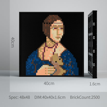 Girl Holding an Ermine, Da Vinci Masterpiece Pixel Reproduction, Large Lego Compatible Building Blocks DIY Jigsaw Puzzle