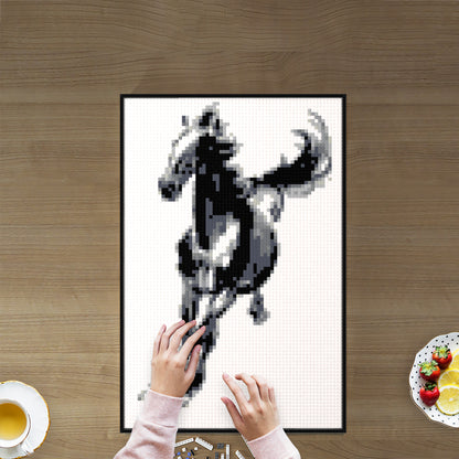 Xu Beihong's Galloping Horse, Chinese Modern Painting Masterpiece Building Block Pixel Painting, 64*96 Dots, 100% Compatible with Lego, Framed