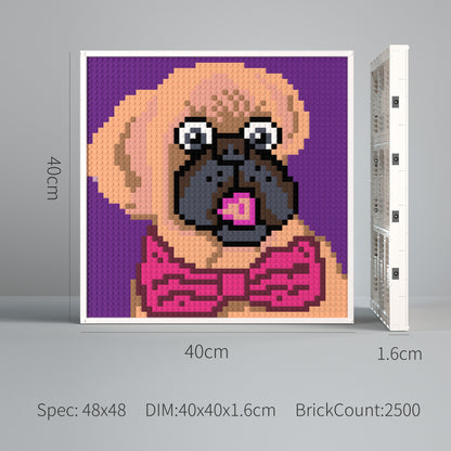 Dog Wearing a Bow Tie, Cartoon Cute Pixel Art, Lego Compatible Building Blocks DIY Jigsaw Puzzle