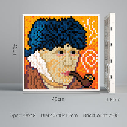 Van Gogh Smoking a Pipe Self Portrait, Post-Impressionist Pixel Art, Large Lego Compatible Building Blocks DIY Jigsaw Puzzle