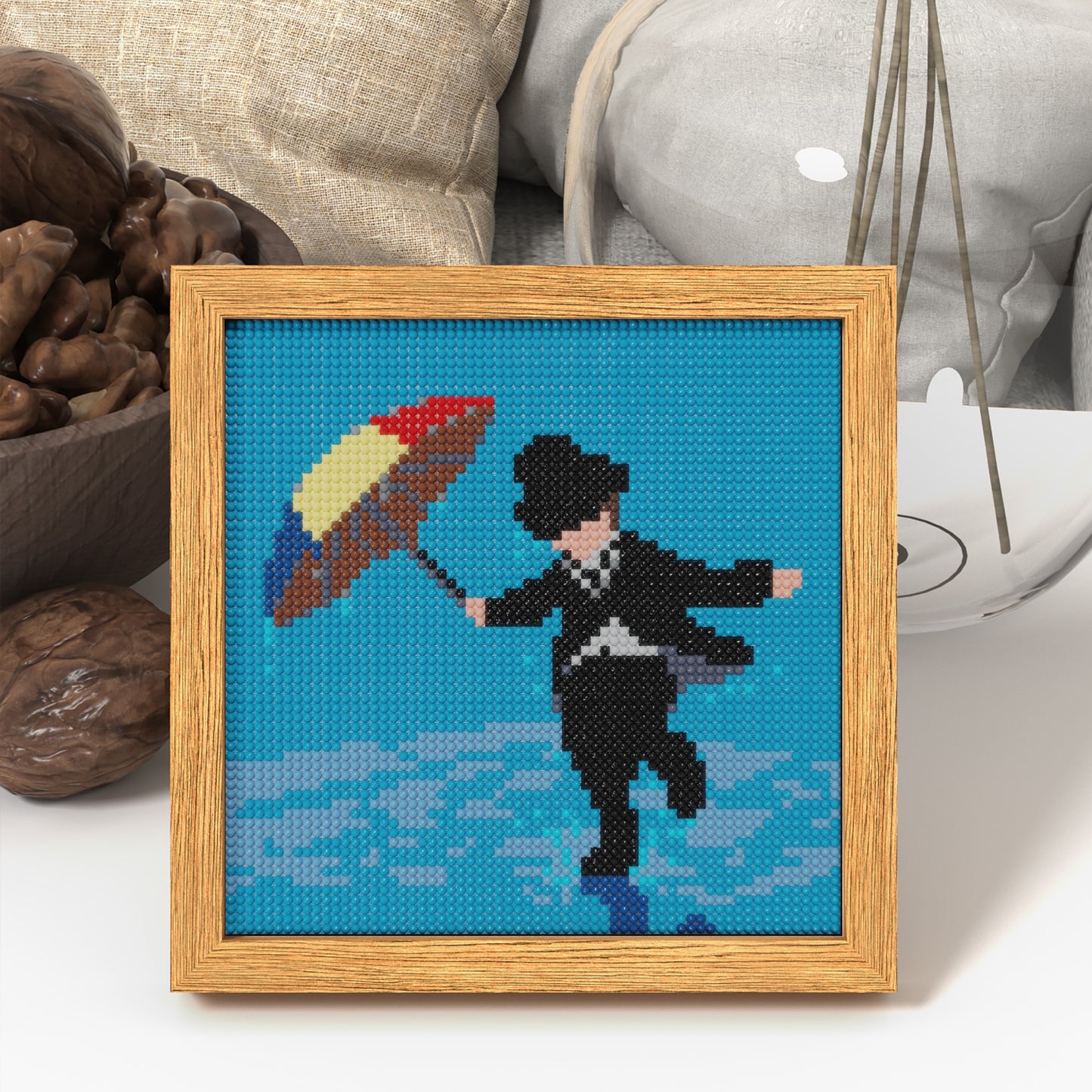 DIY 64x64 Pixels "Chaplin Dancing in the Rain with a Rainbow Umbrella" Diamond Painting Kit - Express an Optimistic and Cheerful Spirit