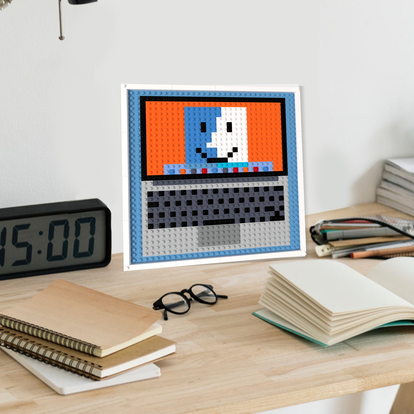 Cartoon Character on Computer Building Brick Pixel Art - 32*32 Modular Compatible with Lego