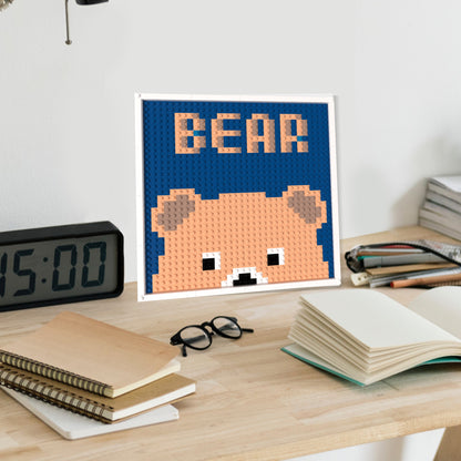 Cartoon Bear Building Brick Pixel Art With BEAR Logo - 32*32 Modular Compatible with Lego